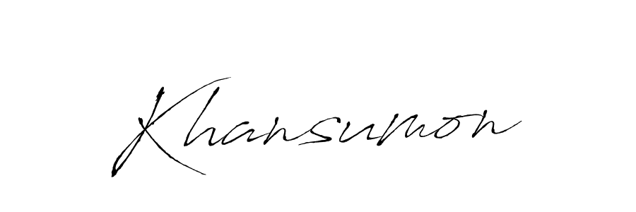 if you are searching for the best signature style for your name Khansumon. so please give up your signature search. here we have designed multiple signature styles  using Antro_Vectra. Khansumon signature style 6 images and pictures png