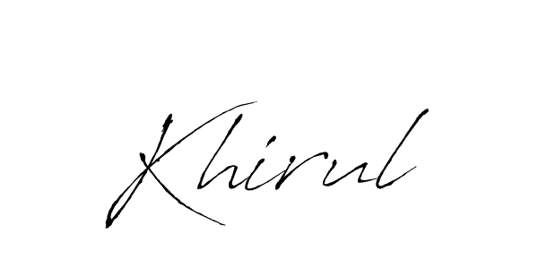 if you are searching for the best signature style for your name Khirul. so please give up your signature search. here we have designed multiple signature styles  using Antro_Vectra. Khirul signature style 6 images and pictures png