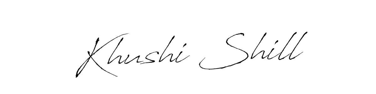How to make Khushi Shill name signature. Use Antro_Vectra style for creating short signs online. This is the latest handwritten sign. Khushi Shill signature style 6 images and pictures png