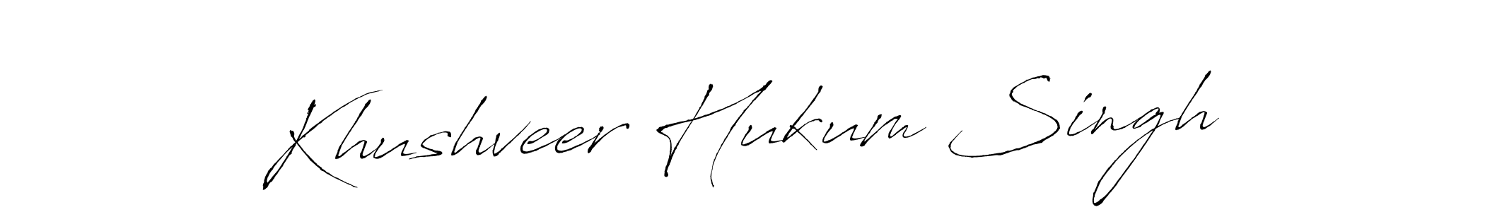 How to make Khushveer Hukum Singh name signature. Use Antro_Vectra style for creating short signs online. This is the latest handwritten sign. Khushveer Hukum Singh signature style 6 images and pictures png
