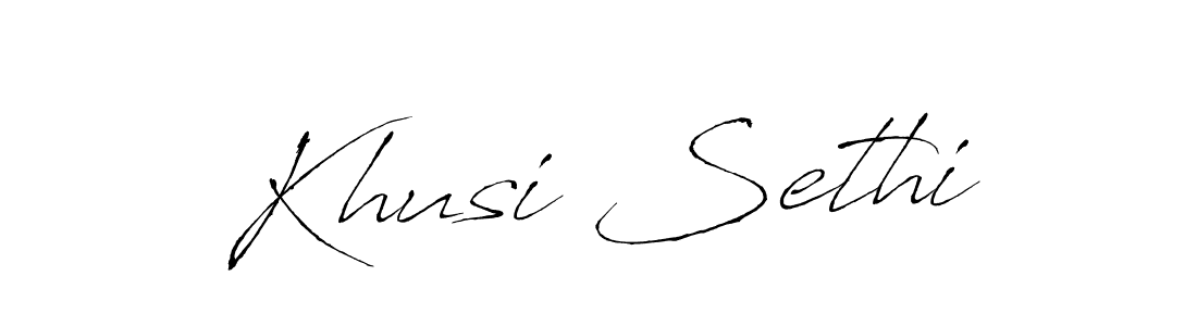 Make a beautiful signature design for name Khusi Sethi. With this signature (Antro_Vectra) style, you can create a handwritten signature for free. Khusi Sethi signature style 6 images and pictures png