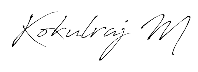 The Antro_Vectra handwriting style adds charm and authenticity to name Kokulraj M. A wonderful choice for personal thank-you notes. Kokulraj M signature style 6 images and pictures png