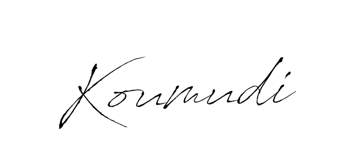 Design your own signature with our free online signature maker. With this signature software, you can create a handwritten (Antro_Vectra) signature for name Koumudi. Koumudi signature style 6 images and pictures png