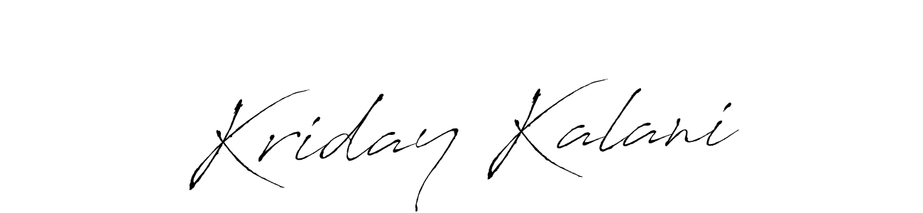 The best way (Antro_Vectra) to make a short signature is to pick only two or three words in your name. The name Kriday Kalani include a total of six letters. For converting this name. Kriday Kalani signature style 6 images and pictures png