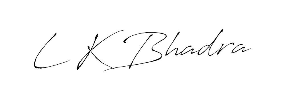 The best way (Antro_Vectra) to make a short signature is to pick only two or three words in your name. The name L K Bhadra include a total of six letters. For converting this name. L K Bhadra signature style 6 images and pictures png
