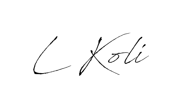 How to make L Koli name signature. Use Antro_Vectra style for creating short signs online. This is the latest handwritten sign. L Koli signature style 6 images and pictures png