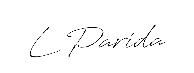 The best way (Antro_Vectra) to make a short signature is to pick only two or three words in your name. The name L Parida include a total of six letters. For converting this name. L Parida signature style 6 images and pictures png