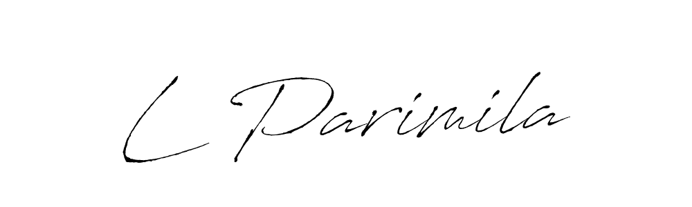 The best way (Antro_Vectra) to make a short signature is to pick only two or three words in your name. The name L Parimila include a total of six letters. For converting this name. L Parimila signature style 6 images and pictures png