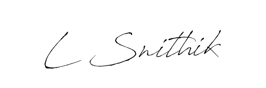 The best way (Antro_Vectra) to make a short signature is to pick only two or three words in your name. The name L Snithik include a total of six letters. For converting this name. L Snithik signature style 6 images and pictures png