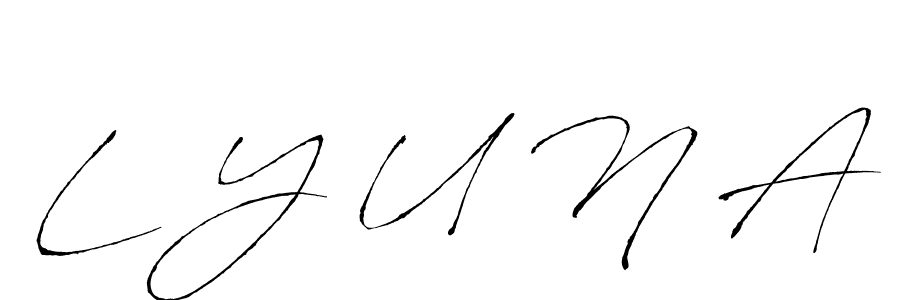The best way (Antro_Vectra) to make a short signature is to pick only two or three words in your name. The name L Y U N A include a total of six letters. For converting this name. L Y U N A signature style 6 images and pictures png