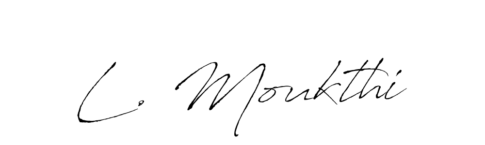 Use a signature maker to create a handwritten signature online. With this signature software, you can design (Antro_Vectra) your own signature for name L. Moukthi. L. Moukthi signature style 6 images and pictures png
