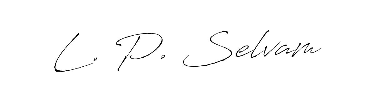 How to make L. P. Selvam name signature. Use Antro_Vectra style for creating short signs online. This is the latest handwritten sign. L. P. Selvam signature style 6 images and pictures png