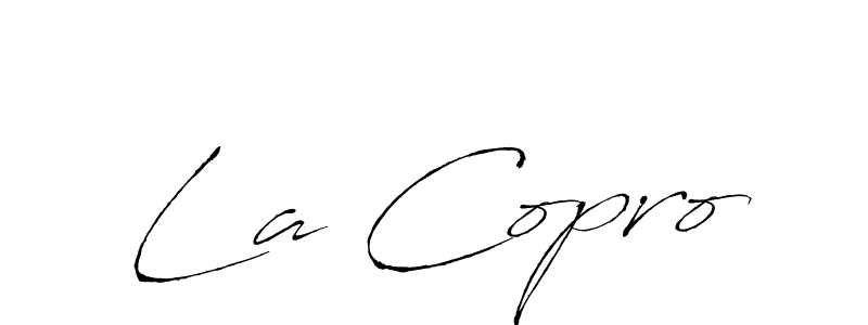 Design your own signature with our free online signature maker. With this signature software, you can create a handwritten (Antro_Vectra) signature for name La Copro. La Copro signature style 6 images and pictures png