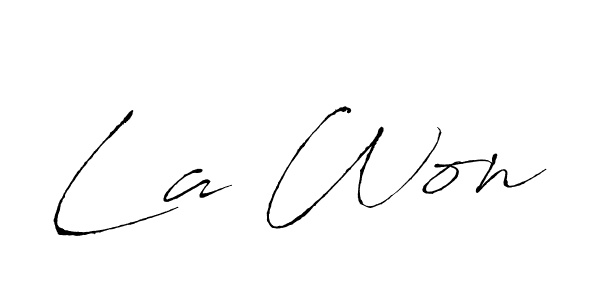 Use a signature maker to create a handwritten signature online. With this signature software, you can design (Antro_Vectra) your own signature for name La Won. La Won signature style 6 images and pictures png