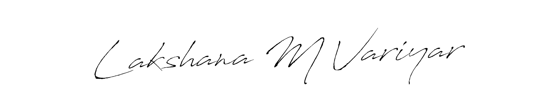 The best way (Antro_Vectra) to make a short signature is to pick only two or three words in your name. The name Lakshana M Variyar include a total of six letters. For converting this name. Lakshana M Variyar signature style 6 images and pictures png