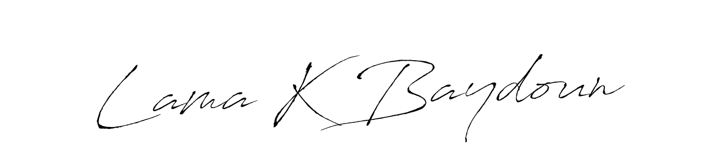 How to make Lama K Baydoun name signature. Use Antro_Vectra style for creating short signs online. This is the latest handwritten sign. Lama K Baydoun signature style 6 images and pictures png