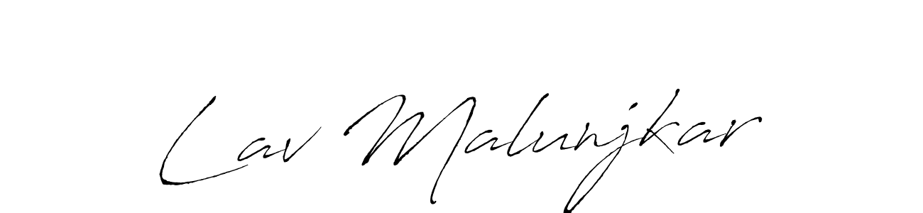 How to make Lav Malunjkar name signature. Use Antro_Vectra style for creating short signs online. This is the latest handwritten sign. Lav Malunjkar signature style 6 images and pictures png