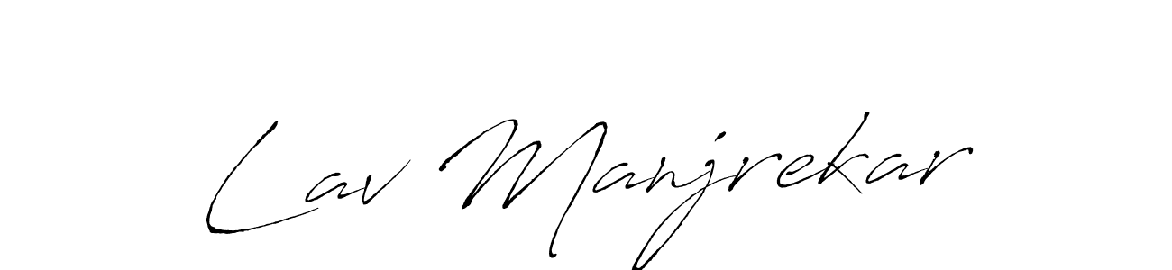 How to make Lav Manjrekar name signature. Use Antro_Vectra style for creating short signs online. This is the latest handwritten sign. Lav Manjrekar signature style 6 images and pictures png