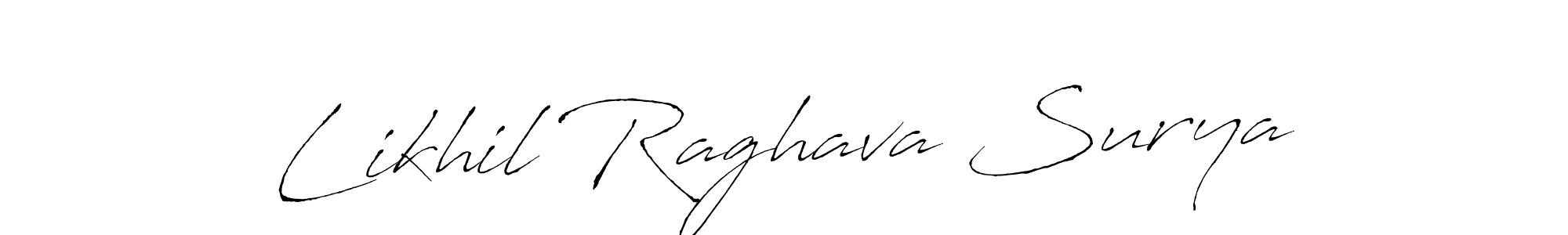 Make a beautiful signature design for name Likhil Raghava Surya. With this signature (Antro_Vectra) style, you can create a handwritten signature for free. Likhil Raghava Surya signature style 6 images and pictures png