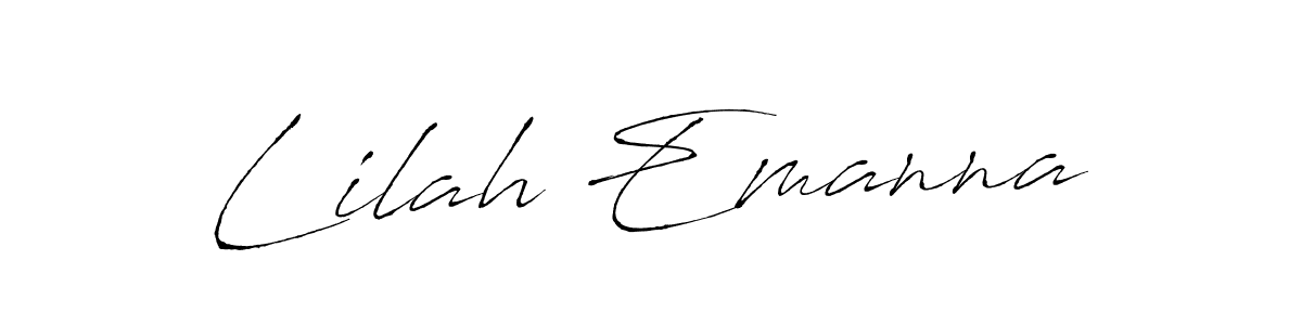 How to make Lilah Emanna name signature. Use Antro_Vectra style for creating short signs online. This is the latest handwritten sign. Lilah Emanna signature style 6 images and pictures png
