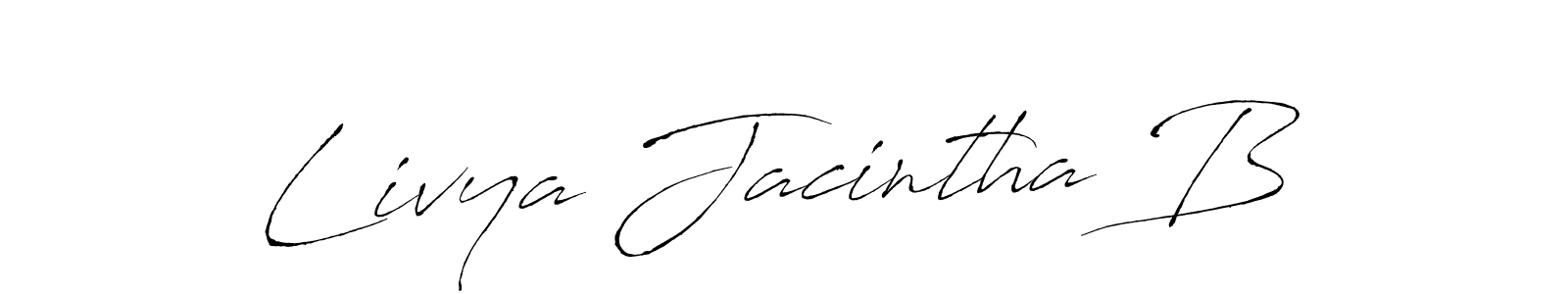 The best way (Antro_Vectra) to make a short signature is to pick only two or three words in your name. The name Livya Jacintha B include a total of six letters. For converting this name. Livya Jacintha B signature style 6 images and pictures png