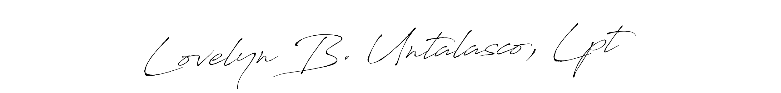 if you are searching for the best signature style for your name Lovelyn B. Untalasco, Lpt. so please give up your signature search. here we have designed multiple signature styles  using Antro_Vectra. Lovelyn B. Untalasco, Lpt signature style 6 images and pictures png