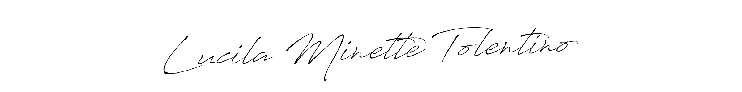 Antro_Vectra is a professional signature style that is perfect for those who want to add a touch of class to their signature. It is also a great choice for those who want to make their signature more unique. Get Lucila Minette Tolentino name to fancy signature for free. Lucila Minette Tolentino signature style 6 images and pictures png