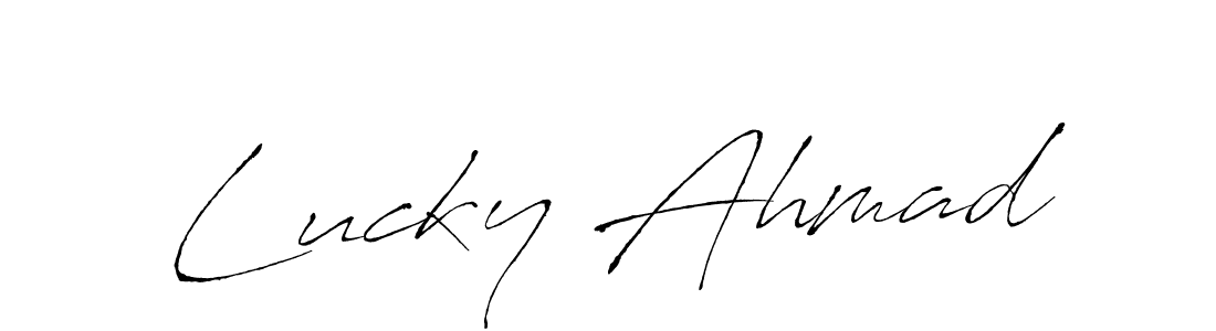 How to make Lucky Ahmad name signature. Use Antro_Vectra style for creating short signs online. This is the latest handwritten sign. Lucky Ahmad signature style 6 images and pictures png