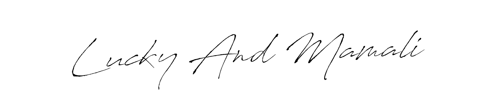 if you are searching for the best signature style for your name Lucky And Mamali. so please give up your signature search. here we have designed multiple signature styles  using Antro_Vectra. Lucky And Mamali signature style 6 images and pictures png