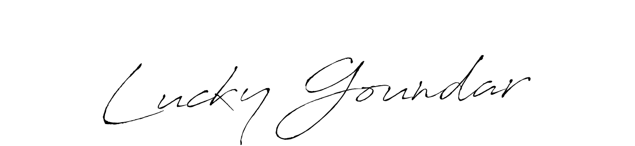 How to make Lucky Goundar name signature. Use Antro_Vectra style for creating short signs online. This is the latest handwritten sign. Lucky Goundar signature style 6 images and pictures png