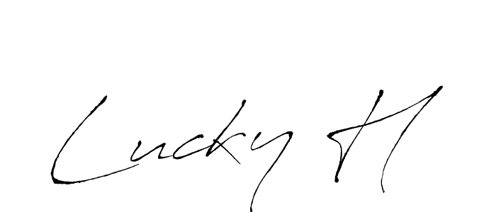 Design your own signature with our free online signature maker. With this signature software, you can create a handwritten (Antro_Vectra) signature for name Lucky H. Lucky H signature style 6 images and pictures png