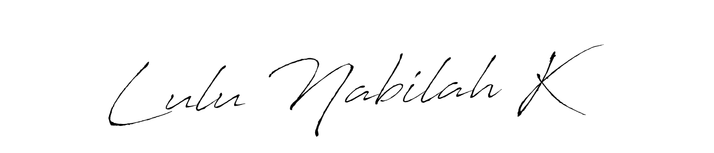 Similarly Antro_Vectra is the best handwritten signature design. Signature creator online .You can use it as an online autograph creator for name Lulu Nabilah K. Lulu Nabilah K signature style 6 images and pictures png