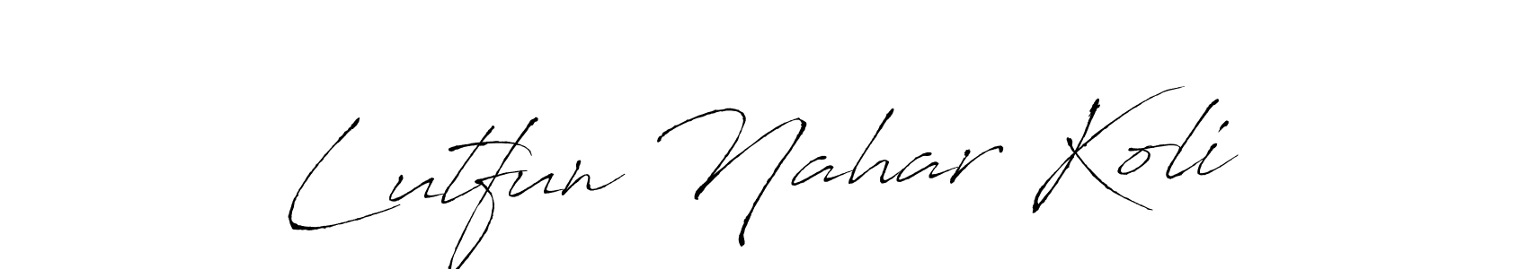 The best way (Antro_Vectra) to make a short signature is to pick only two or three words in your name. The name Lutfun Nahar Koli include a total of six letters. For converting this name. Lutfun Nahar Koli signature style 6 images and pictures png