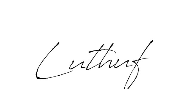 Make a beautiful signature design for name Luthuf. With this signature (Antro_Vectra) style, you can create a handwritten signature for free. Luthuf signature style 6 images and pictures png