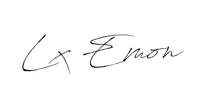 How to make Lx Emon name signature. Use Antro_Vectra style for creating short signs online. This is the latest handwritten sign. Lx Emon signature style 6 images and pictures png