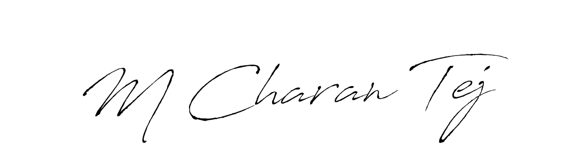 The best way (Antro_Vectra) to make a short signature is to pick only two or three words in your name. The name M Charan Tej include a total of six letters. For converting this name. M Charan Tej signature style 6 images and pictures png