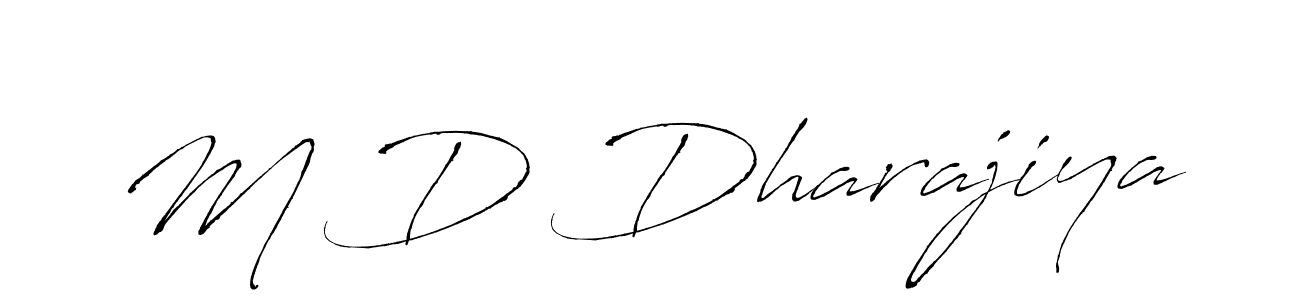 The best way (Antro_Vectra) to make a short signature is to pick only two or three words in your name. The name M D Dharajiya include a total of six letters. For converting this name. M D Dharajiya signature style 6 images and pictures png