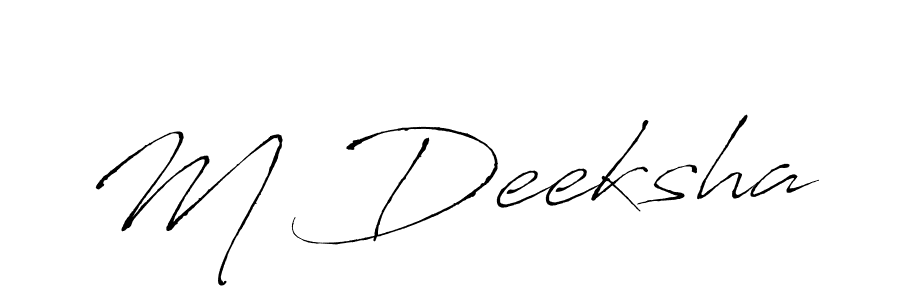 You should practise on your own different ways (Antro_Vectra) to write your name (M Deeksha) in signature. don't let someone else do it for you. M Deeksha signature style 6 images and pictures png