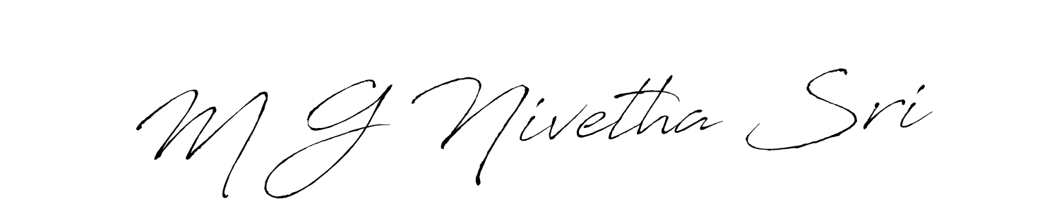 The best way (Antro_Vectra) to make a short signature is to pick only two or three words in your name. The name M G Nivetha Sri include a total of six letters. For converting this name. M G Nivetha Sri signature style 6 images and pictures png