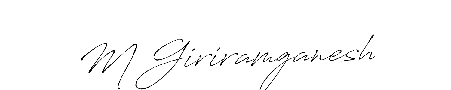 The best way (Antro_Vectra) to make a short signature is to pick only two or three words in your name. The name M Giriramganesh include a total of six letters. For converting this name. M Giriramganesh signature style 6 images and pictures png