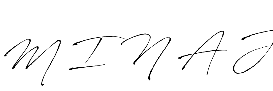 The best way (Antro_Vectra) to make a short signature is to pick only two or three words in your name. The name M I N A J include a total of six letters. For converting this name. M I N A J signature style 6 images and pictures png