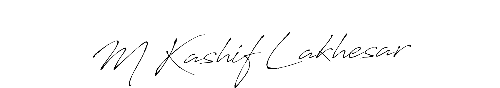 The best way (Antro_Vectra) to make a short signature is to pick only two or three words in your name. The name M Kashif Lakhesar include a total of six letters. For converting this name. M Kashif Lakhesar signature style 6 images and pictures png