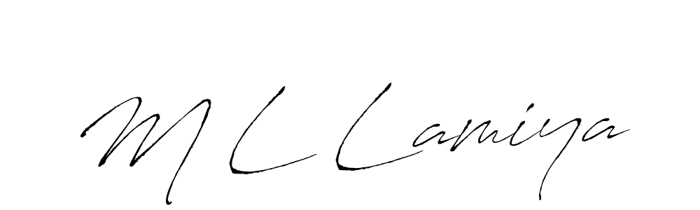 if you are searching for the best signature style for your name M L Lamiya. so please give up your signature search. here we have designed multiple signature styles  using Antro_Vectra. M L Lamiya signature style 6 images and pictures png