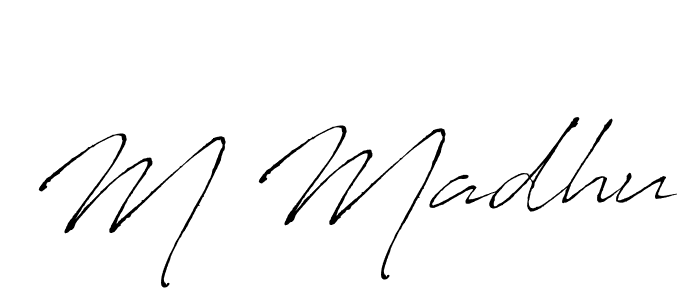 Design your own signature with our free online signature maker. With this signature software, you can create a handwritten (Antro_Vectra) signature for name M Madhu. M Madhu signature style 6 images and pictures png