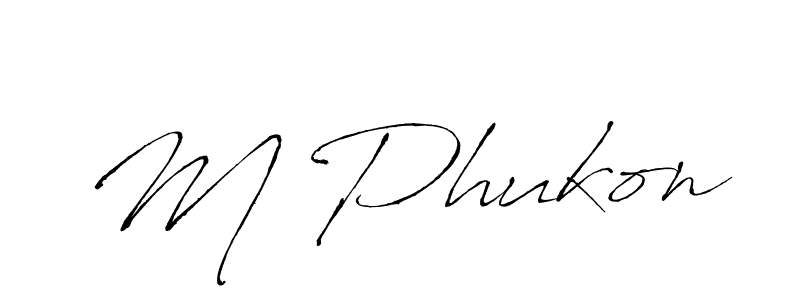 Design your own signature with our free online signature maker. With this signature software, you can create a handwritten (Antro_Vectra) signature for name M Phukon. M Phukon signature style 6 images and pictures png