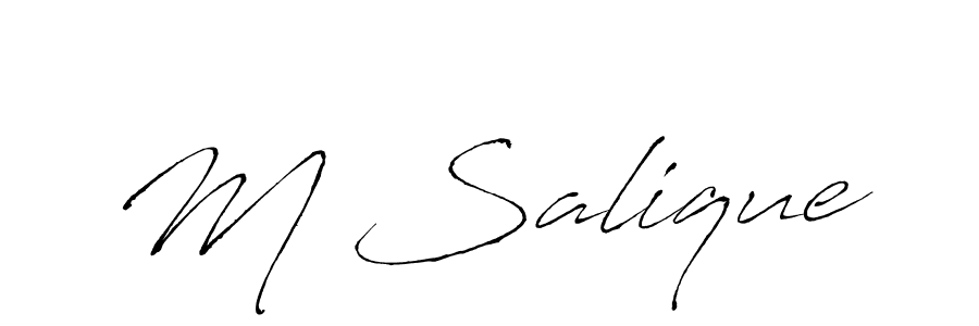 How to make M Salique name signature. Use Antro_Vectra style for creating short signs online. This is the latest handwritten sign. M Salique signature style 6 images and pictures png