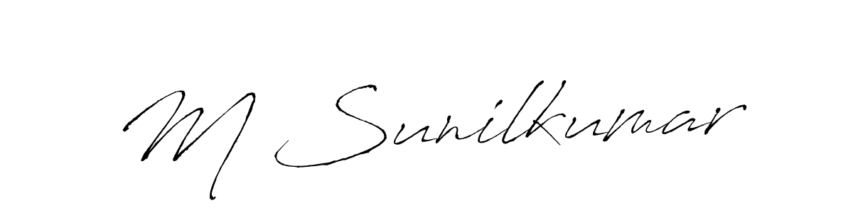The best way (Antro_Vectra) to make a short signature is to pick only two or three words in your name. The name M Sunilkumar include a total of six letters. For converting this name. M Sunilkumar signature style 6 images and pictures png