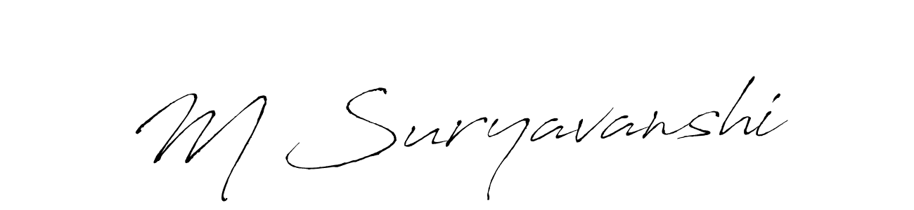 if you are searching for the best signature style for your name M Suryavanshi. so please give up your signature search. here we have designed multiple signature styles  using Antro_Vectra. M Suryavanshi signature style 6 images and pictures png