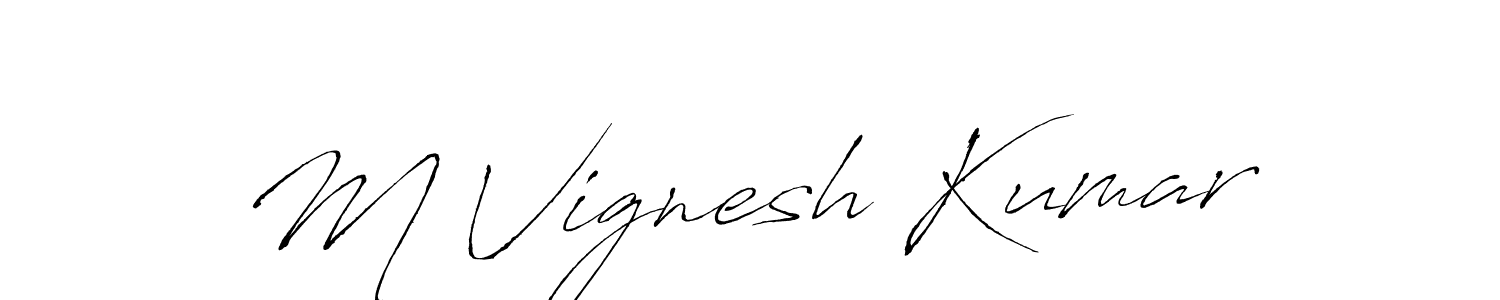 The best way (Antro_Vectra) to make a short signature is to pick only two or three words in your name. The name M Vignesh Kumar include a total of six letters. For converting this name. M Vignesh Kumar signature style 6 images and pictures png