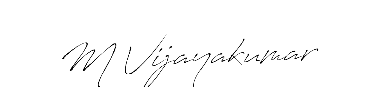 The best way (Antro_Vectra) to make a short signature is to pick only two or three words in your name. The name M Vijayakumar include a total of six letters. For converting this name. M Vijayakumar signature style 6 images and pictures png